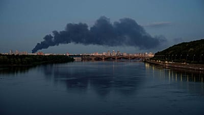 File - Smoke rises over the city center after a Russian attack on Kyiv, Ukraine, Thursday, 25 June 2026.