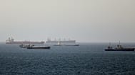 Tankers and cargo vessels are seen in the Gulf of Oman, along shipping routes linking the Strait of Hormuz and the Arabian Sea, Tuesday, June 16, 2026. 