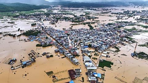 Flooded villages after the Liulan Reservoir breached due to heavy rains in Hengzhou, 6 July, 2026