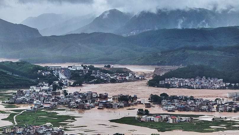 Flooded villages after the Liulan Reservoir breached due to heavy rains in Hengzhou, 6 July, 2026