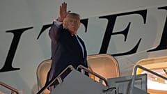 US President Donald Trump waves as he boards Air Force One, Monday, 6 July, 2026.