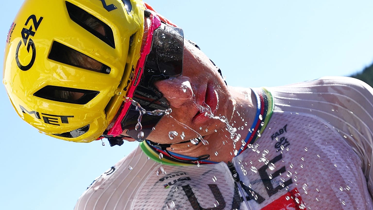 Slovenia's Tadej Pogacar drinks after winning the third stage of the Tour de France cycling race with start in Granollers and finish in Les Angles, 6 July, 2026