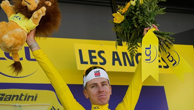 Slovenia's Tadej Pogacar after winning the third stage of the Tour de France cycling race with start in Granollers and finish in Les Angles, 6 July, 2026