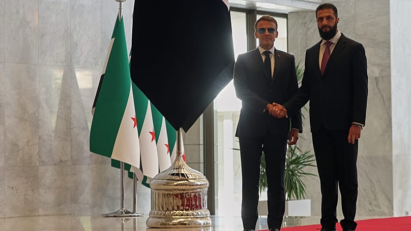 Syrian President Ahmad al-Sharaa meets French President Emmanuel Macron at the presidential palace in Damascus, 7 July, 2026