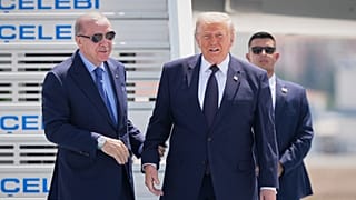US President Donald Trump walks with Turkish President Recep Tayyip Erdoğan in Ankara, 7 July, 2026 