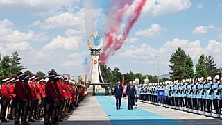 US President Donald Trump is greeted at the NATO summit in Ankara by his Turkish counterpart, Recep Tayyip Erdoğan.