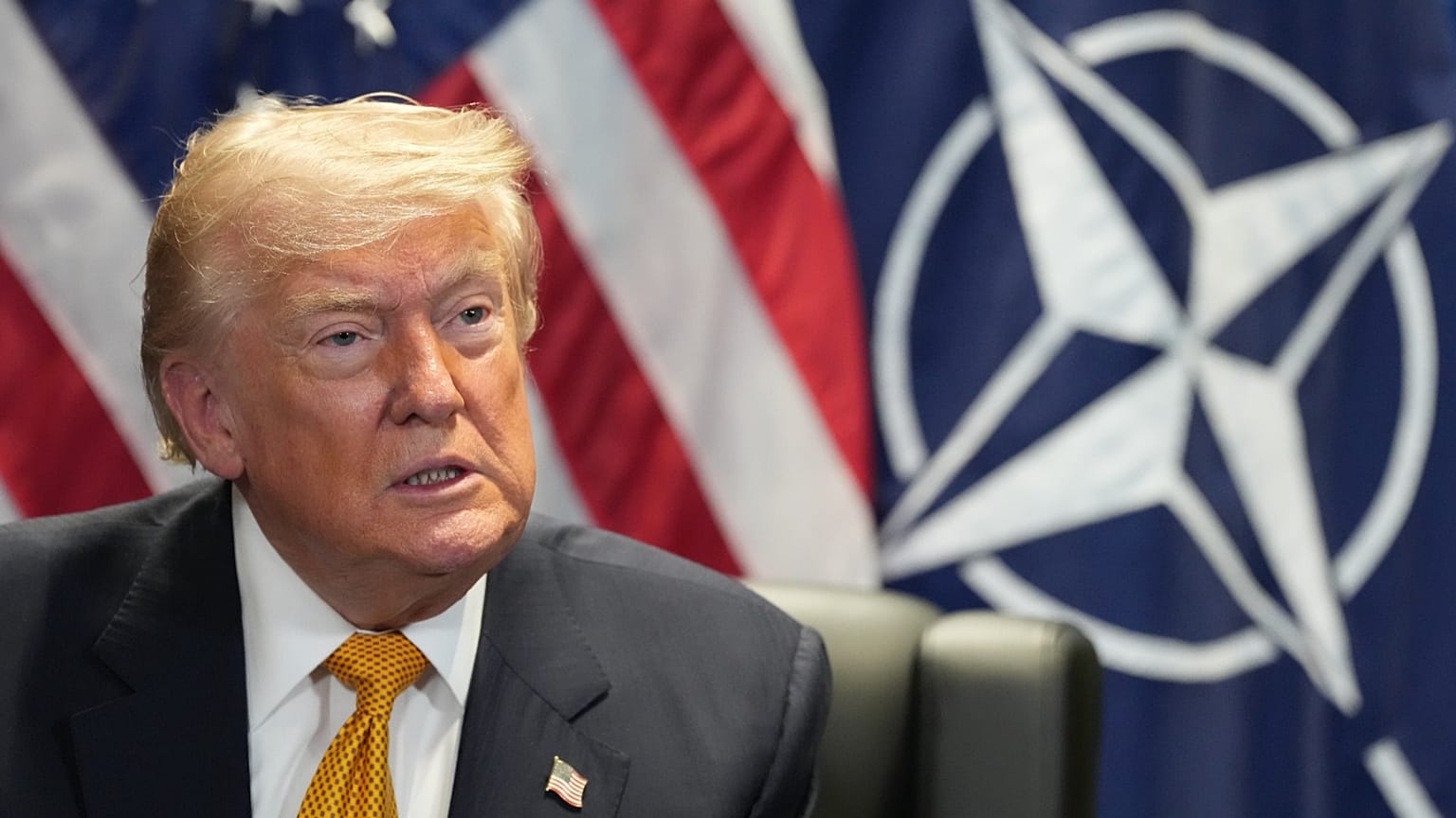 US President Donald Trump speaks during a meeting with NATO Secretary General Mark Rutte at the NATO summit in Ankara, 8 July 2026