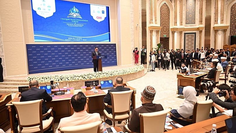 Delegates attend the opening of the International Forum of Islamic Civilisation in Tashkent.
