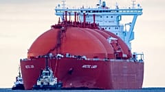 Accompanied by tugs, the LNG tanker "Arctic Lady" transports a cargo of Liquefied natural gas to the "Deutsche Ostsee" energy terminal in Sassnitz-Mukran, Germany, 2024.