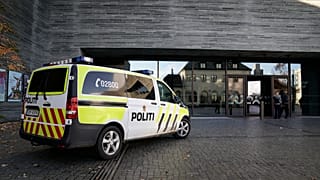 A police vehicle parked outside the National Museum in Oslo, 11 November, 2022