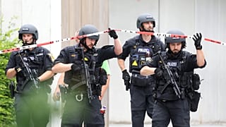 The Support Unit (USK), a specialised unit of the Bavarian police, in the grounds of the Welfen Gymnasium in Schongau, 8 July, 2026