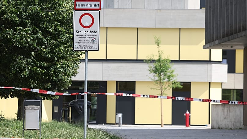 Police tape cordoning off Welfen High School in Schongau, 8 July, 2026