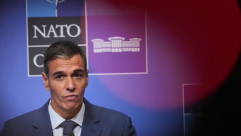 Spain's Prime Minister Pedro Sánchez speaks during a media conference at the NATO summit in Ankara, 8 July, 2026