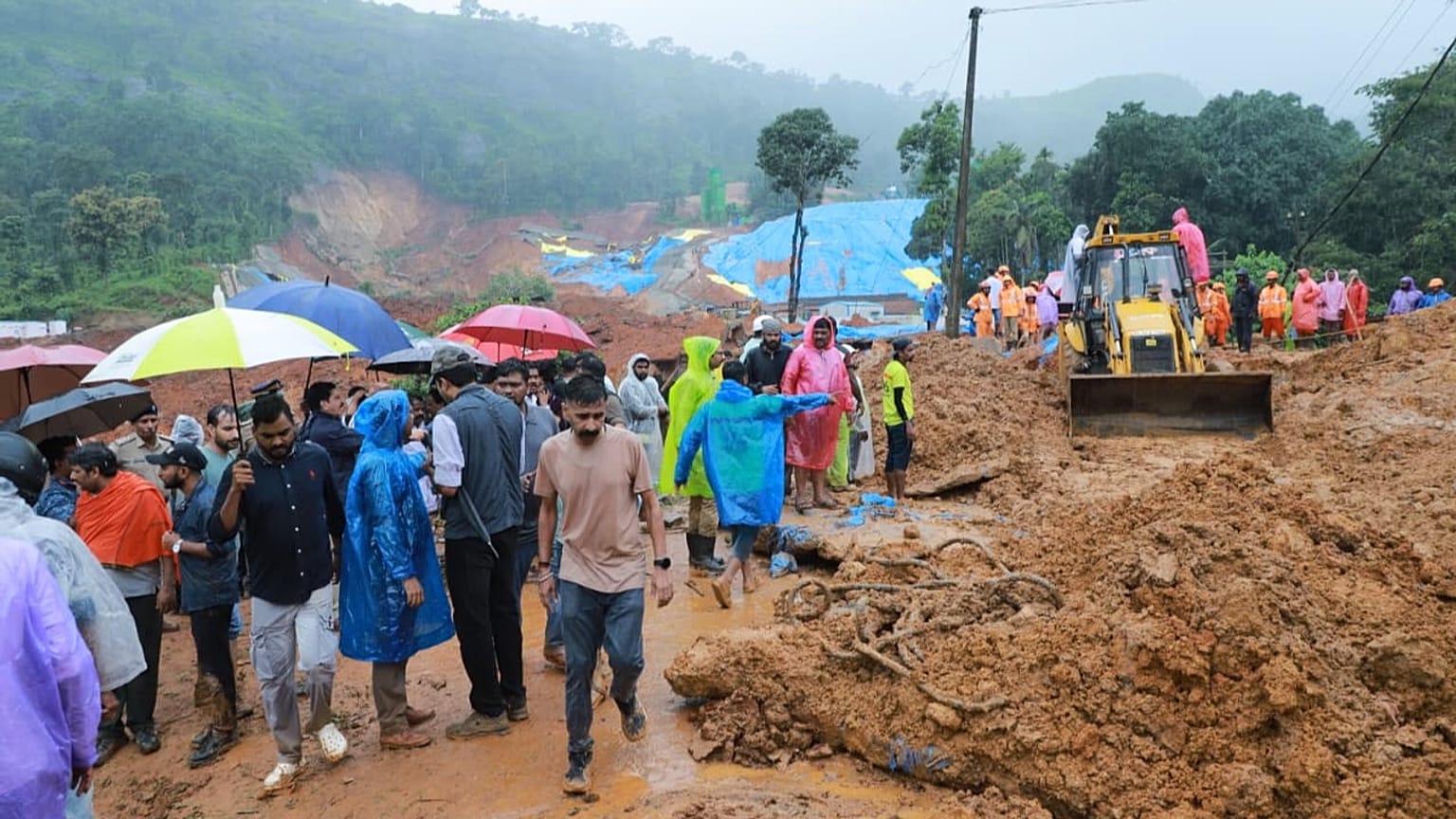 Rescue operations after a landslide near Meppadi tunnel project in Wayanad, 7 July, 2026