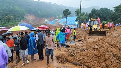 Rescue operations after a landslide near Meppadi tunnel project in Wayanad, 7 July, 2026