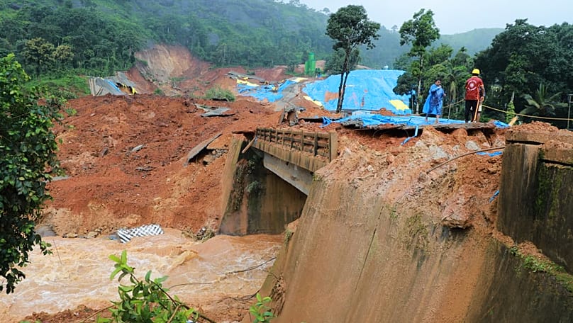 Rescue operations after a landslide near Meppadi tunnel project in Wayanad, 7 July, 2026