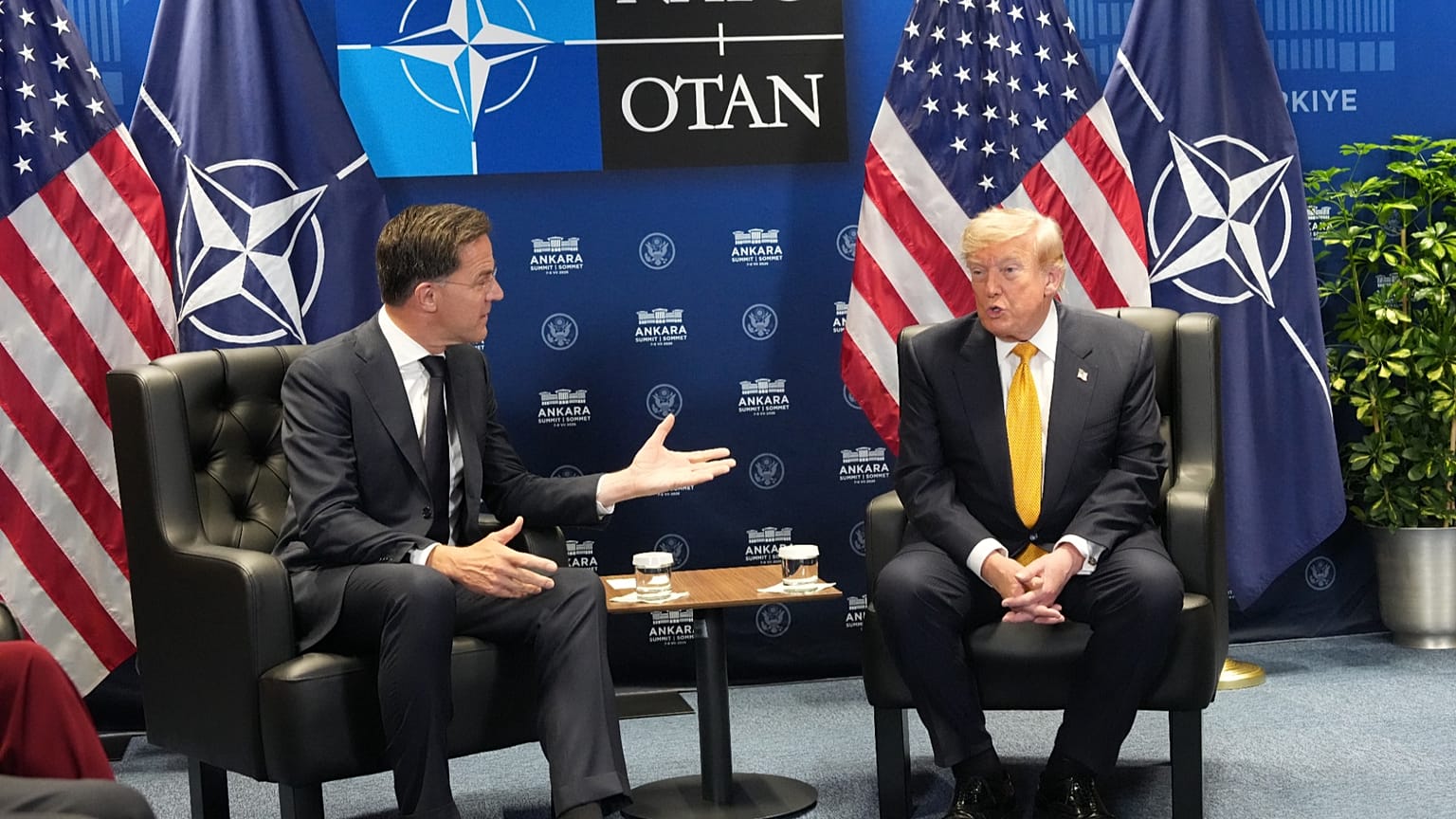 US President Donald Trump meets with NATO Secretary General Mark Rutte on the sidelines of NATO meeting at the Bestepe Presidential complex in Ankara.
