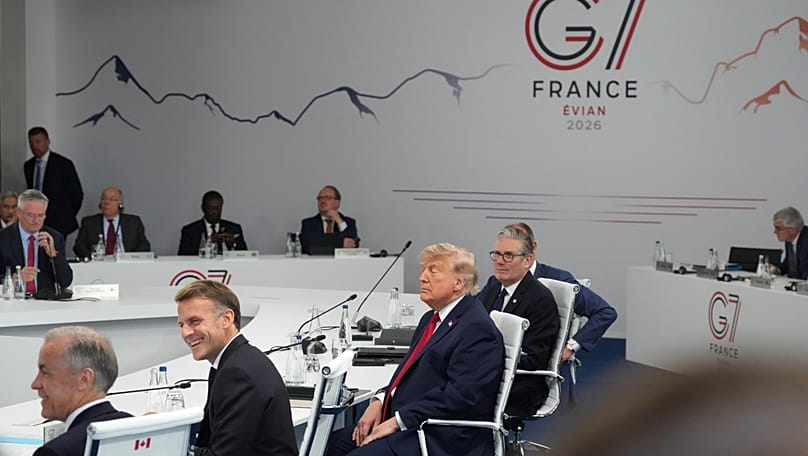 Carney, Macron, Trump i Starmer podczas sesji roboczej szczytu G7 w Évian-les-Bains we Francji, 17 czerwca 2026 roku