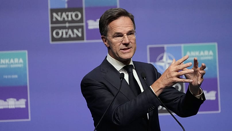 Le secrétaire général de l'OTAN, Mark Rutte, s'exprime lors d'une conférence de presse organisée dans le cadre du sommet de l'OTAN à Ankara, en Turquie, le mercredi 8 juillet 