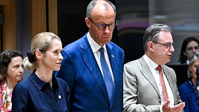 The EU's High Representative Kaja Kallas with Chancellor of Germany Friedrich Merz at the European Council meeting on 19 June 2026, Brussels, Belgium.