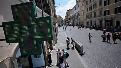 The thermometer of a drugstore shows the temperature of 38C in Rome, 24 June, 2026