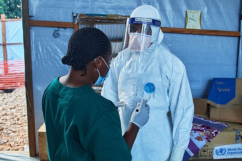 Health workers interact at the Evangelical Medical Centre in Bunia, 3 July, 2026