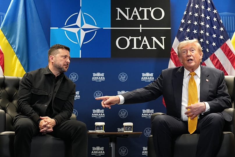 US President Donald Trump meets with Ukraine's President Volodymyr Zelenskyy on the sidelines of the NATO summit in Ankara, 8 July, 2026