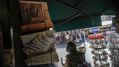 FILE - A view of copies of international newspapers reporting U.S. President-elect Donald Trump election win, in central Rome, Thursday, Nov. 7, 2024.