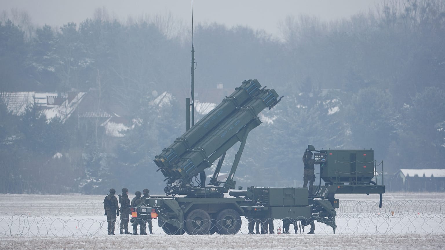 Patriot missile launchers acquired from the US deployed in Warsaw, 6 February, 2023