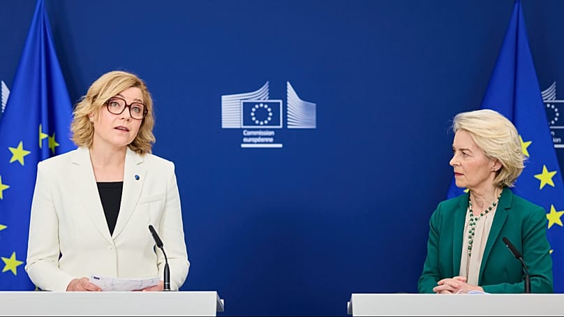 Η επίτροπος της Ευρωπαϊκής Επιτροπής Χέννα Βίρκουνεν και η πρόεδρος της Ευρωπαϊκής Επιτροπής Ούρσουλα φον ντερ Λάιεν @EBS