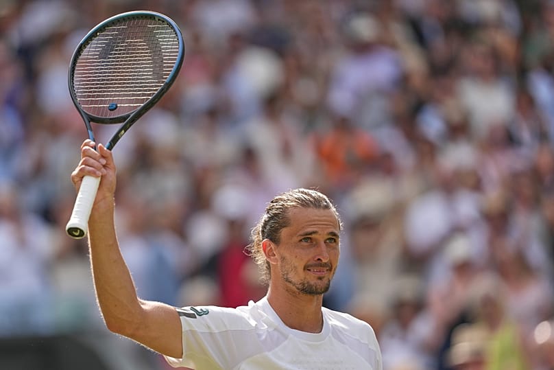 Alexander Zverev celebrates after defeating Arthur Fery in their men's singles semifinal match at Wimbledon, 10 July, 2026