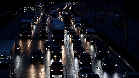 An evening traffic jam around the Expo site in Brussels, 26 November, 2021