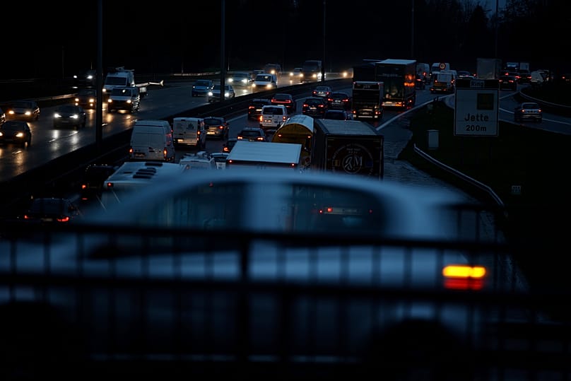 An evening traffic jam around the Expo site in Brussels, 26 November, 2021
