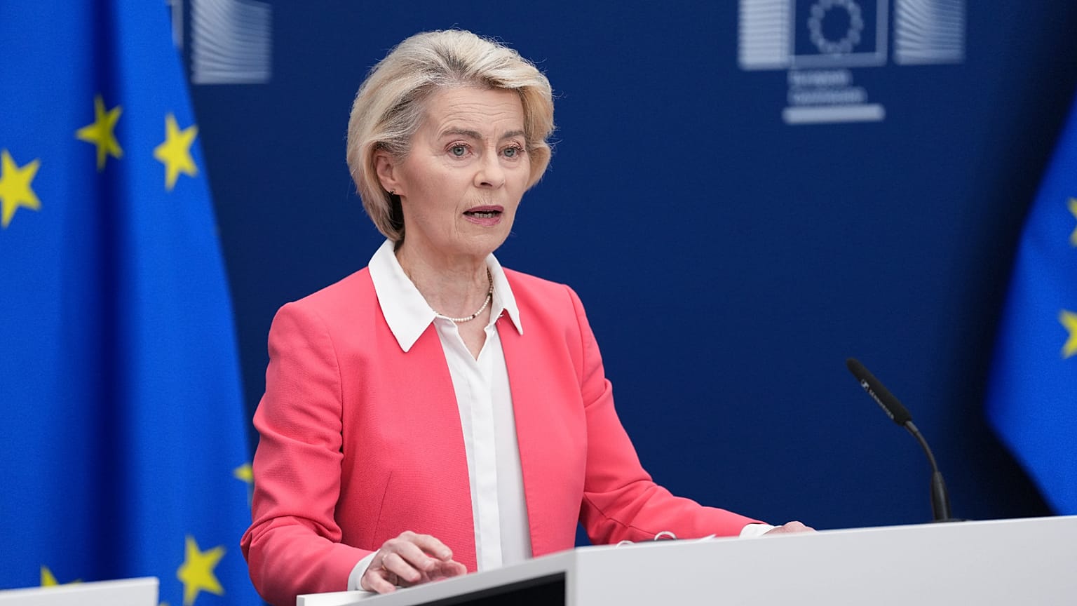 European Commission President Ursula von der Leyen speaks during a report on children's safety online at EU headquarters in Brussels. 13 July, 2026.