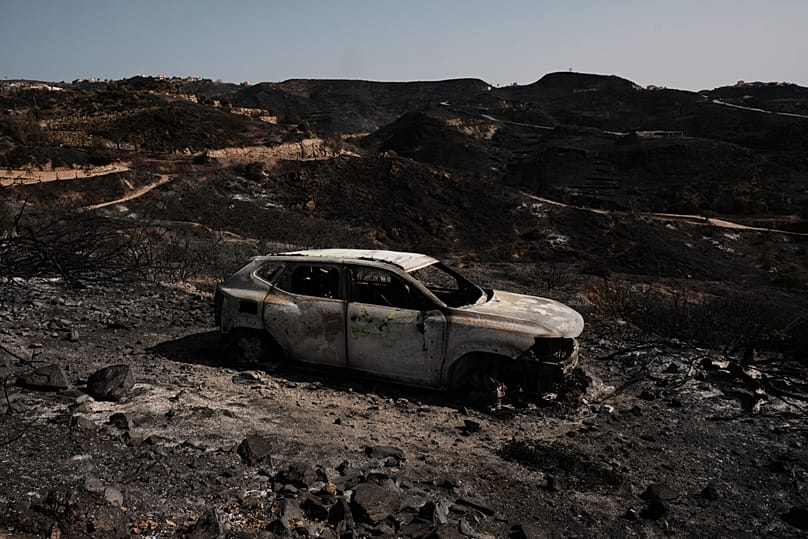A view of a burnt area affected by wildfires in Bedar, 11 July, 2026