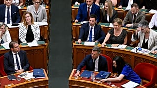 Péter Magyar oraz minister spraw zagranicznych Anita Orbán głosują nad 17. poprawką do Ustawy Zasadniczej, Budapeszt, 13.07.2026 r.