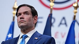 Marco Rubio, US Secretary of State listens as US President Donald Trump speaks during a news conference at the G7 summit, Wednesday, June 17, 2026, in Evian-les-Bains, France.