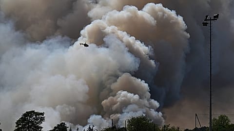 Пожарные борются с лесным пожаром в Фонтенбло, 13 июля 2026 года