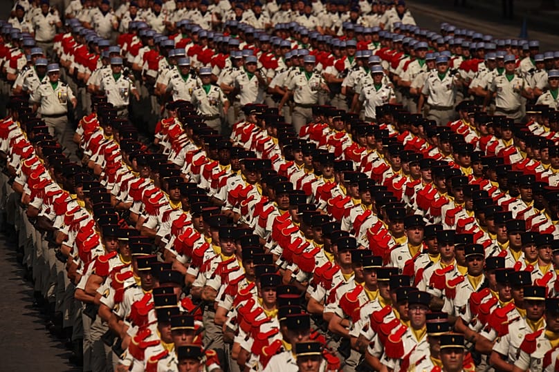 French soldiers march during the Bastille Day military parade in Paris, 14 July, 2026