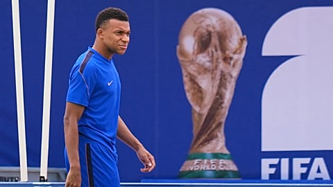 France's Kylian Mbappe participates in a training session ahead of the team's semifinal match against Spain, 13 July 2026