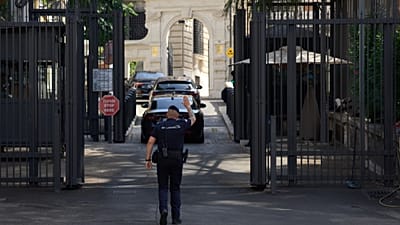 A motorcade arrives at the United States' Embassy in Rome, Italy, where ambassadors-level talks between Israel and Lebanon are expected to take place, Tuesday, July 14, 2026. 