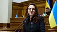 FILE - Vice Prime Minister and Minister of Economy of Ukraine Yuliia Svyrydenko speaks in the Ukrainian Parliament in Kyiv, Ukraine, Thursday, May 8, 2025