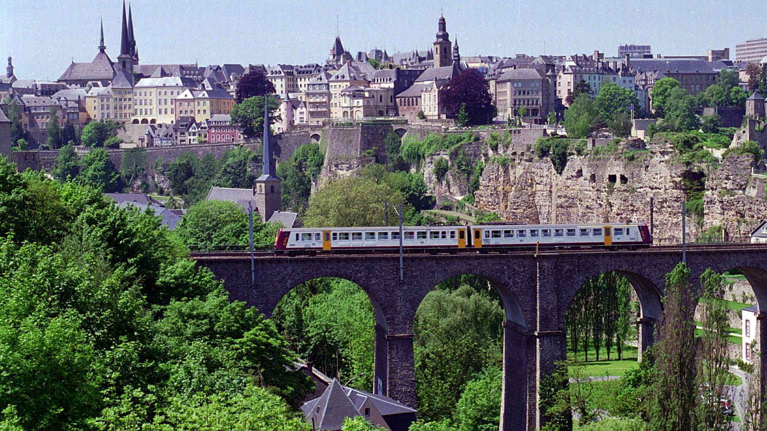 In this July 1996 file photo, Luxembourg's old town skyline is seen from across the deep gorge that runs through the city.