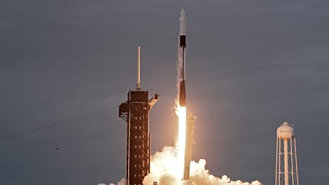 A SpaceX Falcon 9 rocket lifts off from Kennedy Space Center's Launch Pad 39-A in Cape Canaveral, Fla.