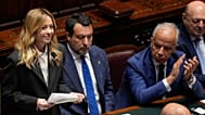 Meloni con i ministri Salvini e Piantedosi in Parlamento lo scorso aprile
