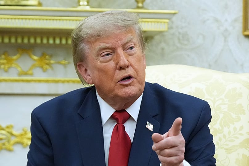 President Donald Trump speaks as he meets with Iraq's Prime Minister Ali al-Zaidi in the Oval Office of the White House, Tuesday, July 14, 2026, in Washington. (AP Photo/Julia