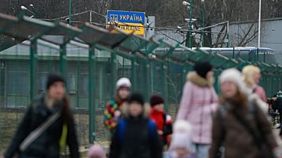 People fleeing Ukraine at the border crossing in Medyka, Poland