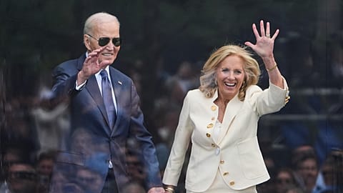 Former President Joe Biden and former first lady Jill Biden arrive on stage during the dedication ceremony for the Obama Presidential Centre in Chicago, 18 June, 2026