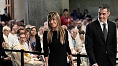 Begoña Gómez y Pedro Sánchez, durante la visita del Papa, julio 2026