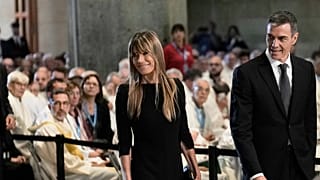 Begoña Gómez y Pedro Sánchez, durante la visita del Papa, julio 2026